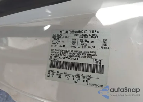 1998 Ford F-150 Lariat/Standard/Xl/Xlt from USA, damaged, VIN 1FTZX176XWKC06054